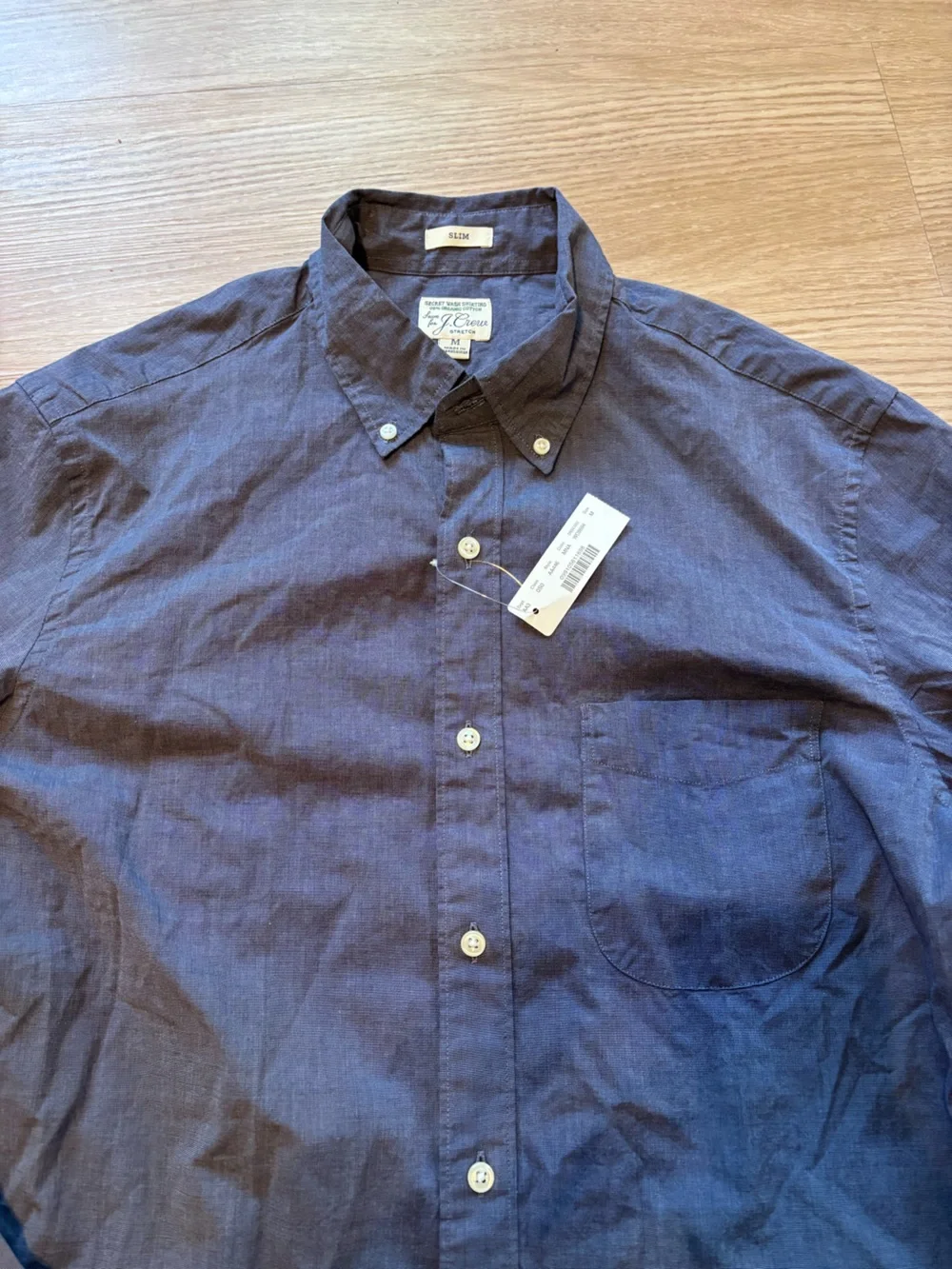 NWT J Crew Men’s M Organic Cotton Slim Fit Elastane Button Down Blue